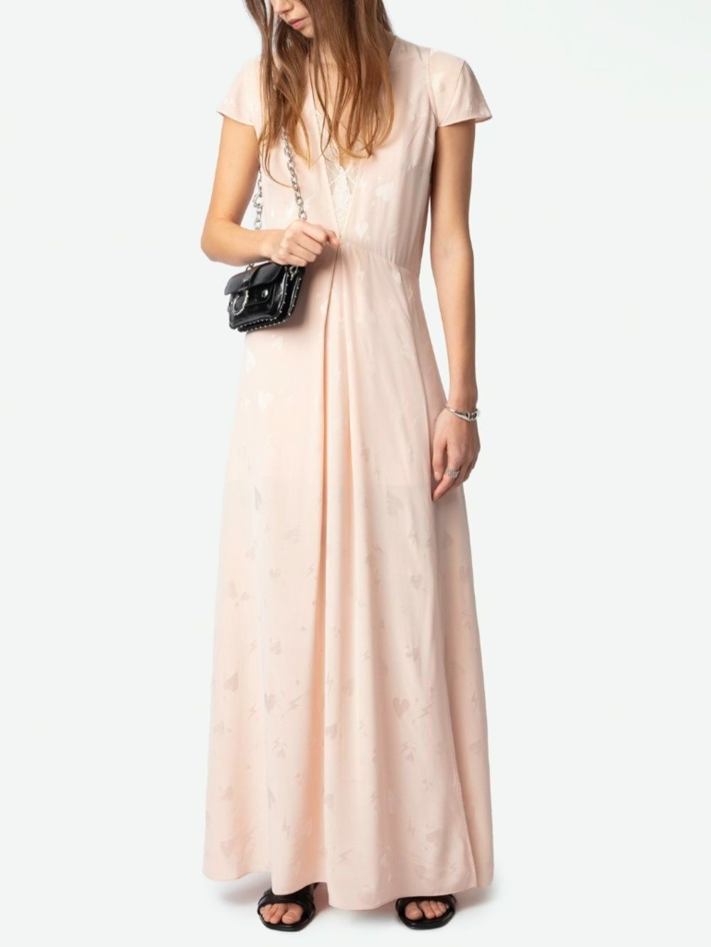 ZADIG & VOLTAIRE Beautiful Creamy Peach Silk Hearts Maxi Dress Sz 36/S NWT $745!